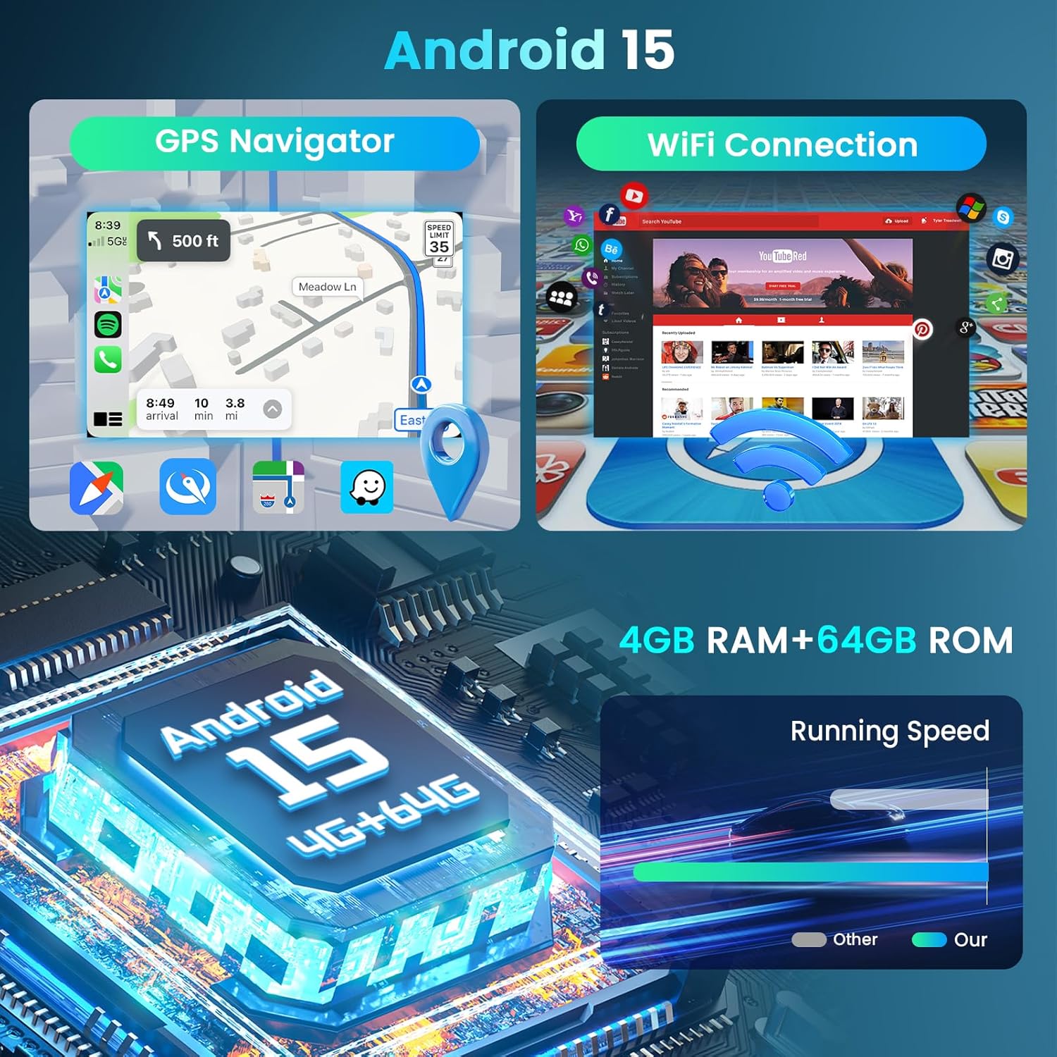 4G+64G Android Car Stereo Single Din with Foldable Touchscreen Wireless Carplay&Android Auto, Driauto 7 Inch Flip Out Screen Car Radio GPS Navi WiFi Bluetooth FM/RDS DSP/USB/Mirror Link Backup Camera