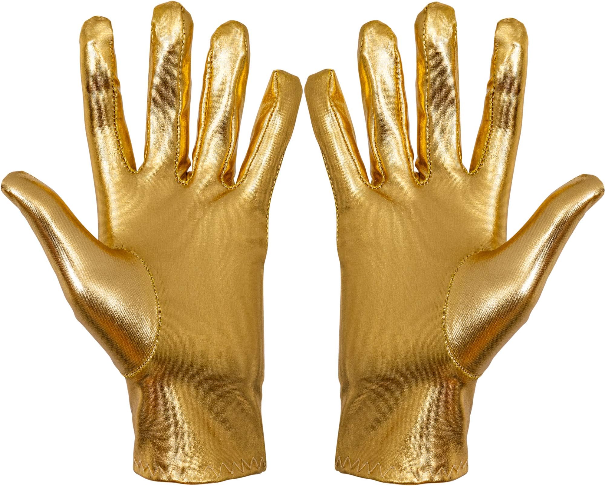 Skeleteen Metallic Gold Costume Gloves - Shiny Gold Princess Evening Stretch Dress Glove Set for Men, Women and Kids