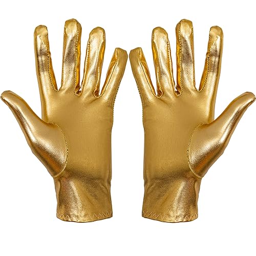 Skeleteen Metallic Gold Costume Gloves - Shiny Gold Princess Evening Stretch Dress Glove Set for Men, Women and Kids
