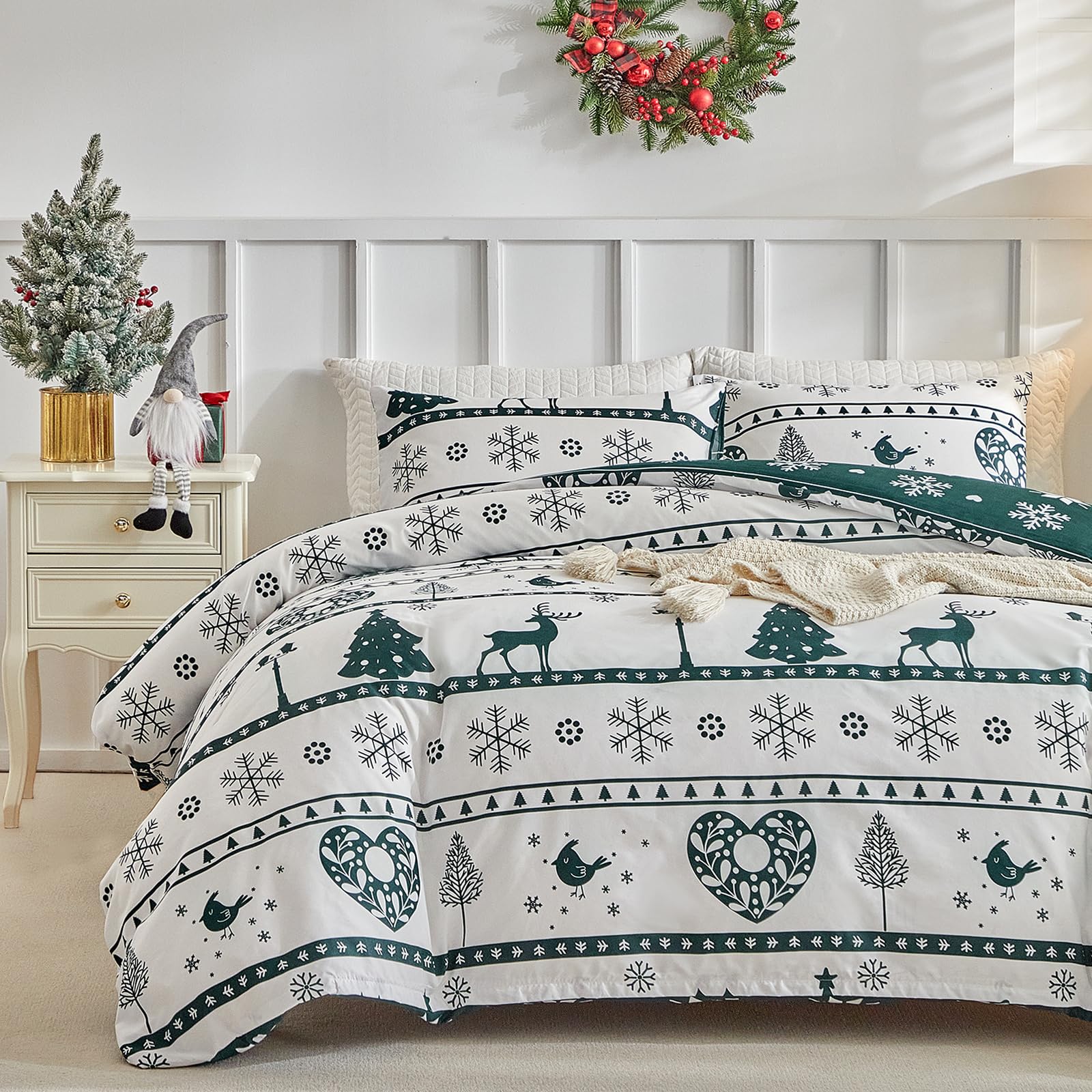 Tokokimo 4PCS Duvet Cover Sets King Size Bedding Sets, Botanical Branches Printed Grey Kingsize Duvet Cover Sets with Pillowcases and Extra Fitted Sheet, Soft Microfiber King Size Bedding Sets — view 123