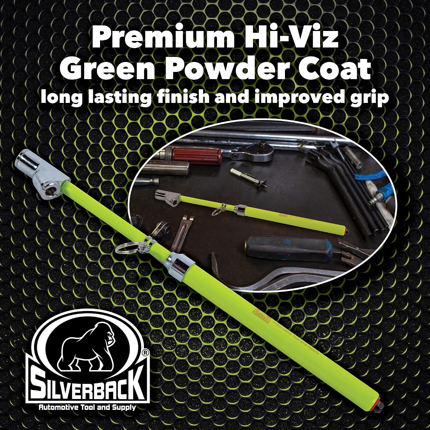 Silverback Hi-Visibility Green Dual Foot Commercial Truck Tire Pressure Gauge, Recalibratable. Heavy Duty Stick Gauge with Black Metal Bar, Range 10-150 PSI in 2 PSI Increments.