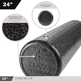 High Density Muscle Foam Rollers by Day 1 Fitness - Sports Massage Rollers for Stretching, Physical Therapy, Deep Tissue, Myofascial Release - Ideal for Exercise and Pain Relief - Solid Black, 24