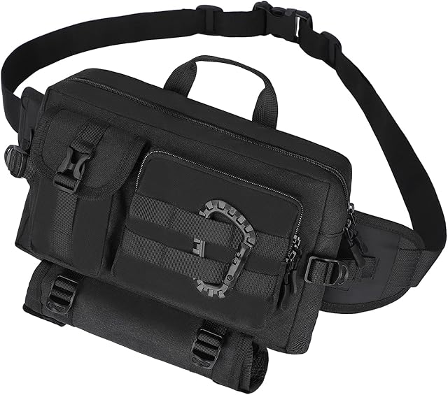Outdoor MOLLE Waist Bag Tactical Pouch, Military Cross Body Sling Bag, Multi-Pocket Fanny Pack, Travel Hiking Climbing Utility Hip Pack Motorcycle Bike Chest Bag Hidden Bottle Holder