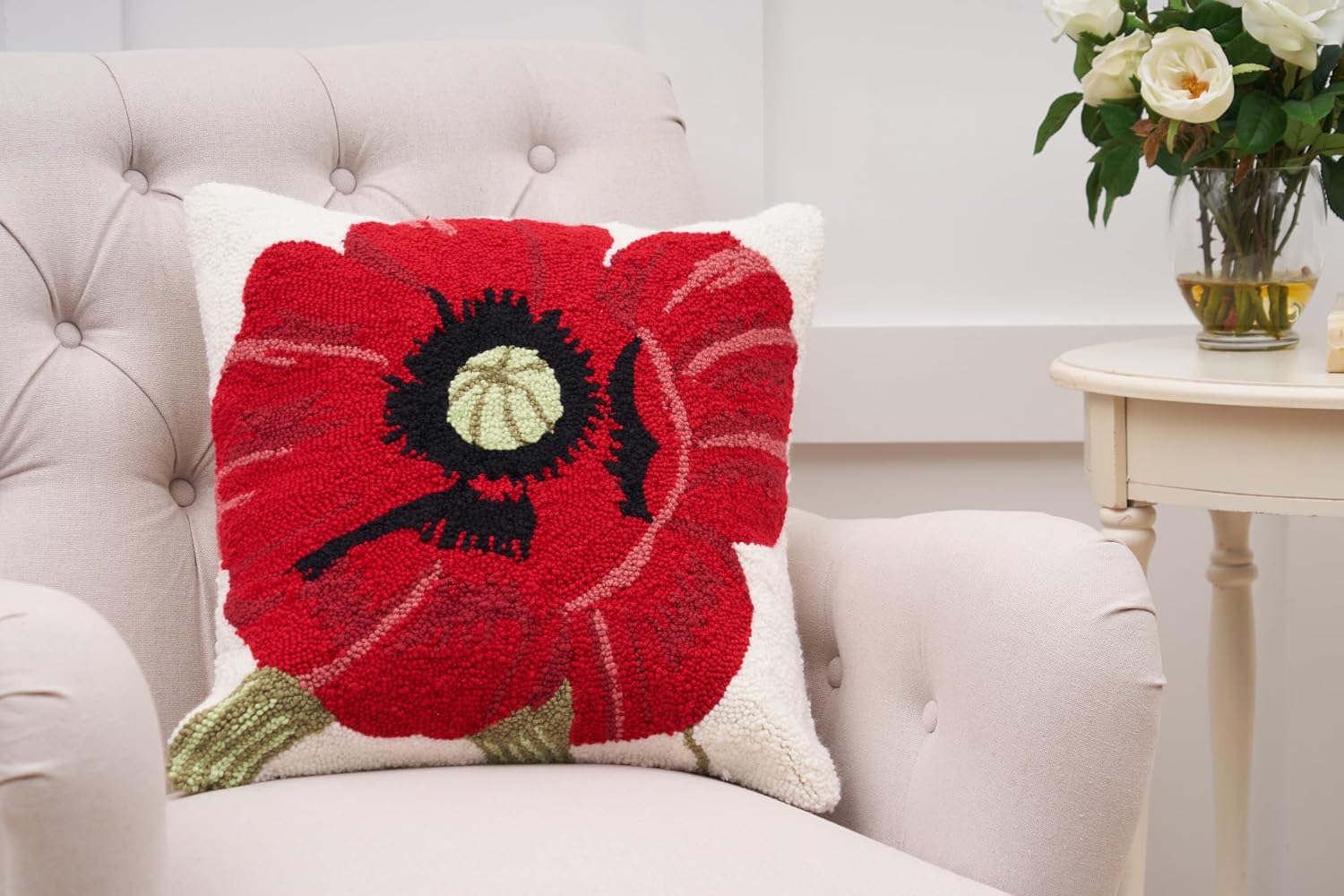 C&F Home Poppy Flower Hooked Pillow Accent Throw Pillow 18" x 18" Home Indoor Outdoor Couch Decor Decoration 18" x 18" Red