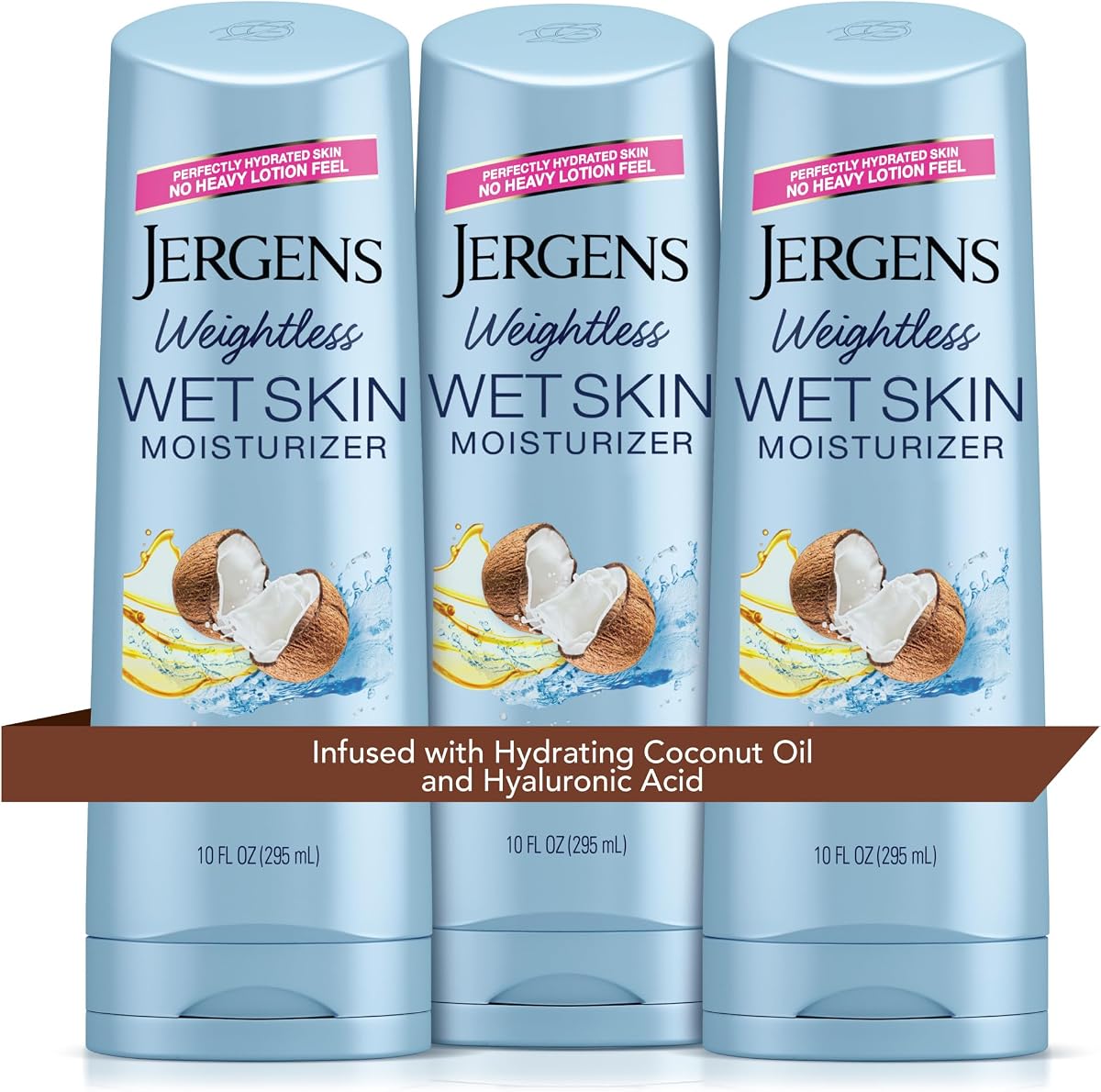 Wet Skin Body Moisturizer with Coconut Oil, In Shower Lotion for Dry Skin, Fast-Absorbing, Non-Sticky, Dermatologist Tested, 10 Oz, Pack of 3 | Coconut Oil, Hyaluronic Acid, Fast Absorption, Non-Sticky Formula, Dermatologist Tested