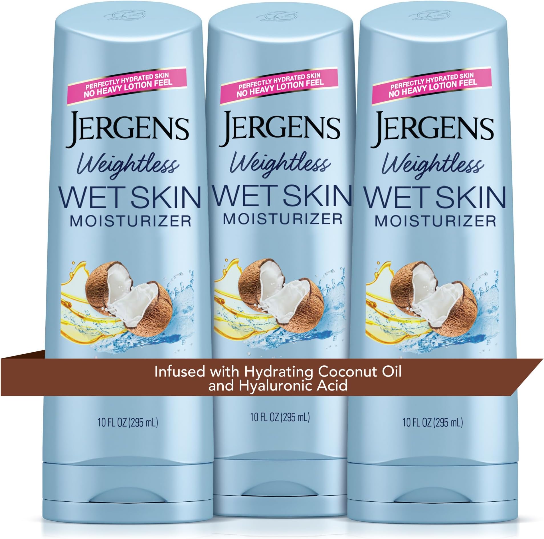 Wet Skin Body Moisturizer with Coconut Oil, In Shower Lotion for Dry Skin, Fast-Absorbing, Non-Sticky, Dermatologist Tested, 10 Oz, Pack of 3
