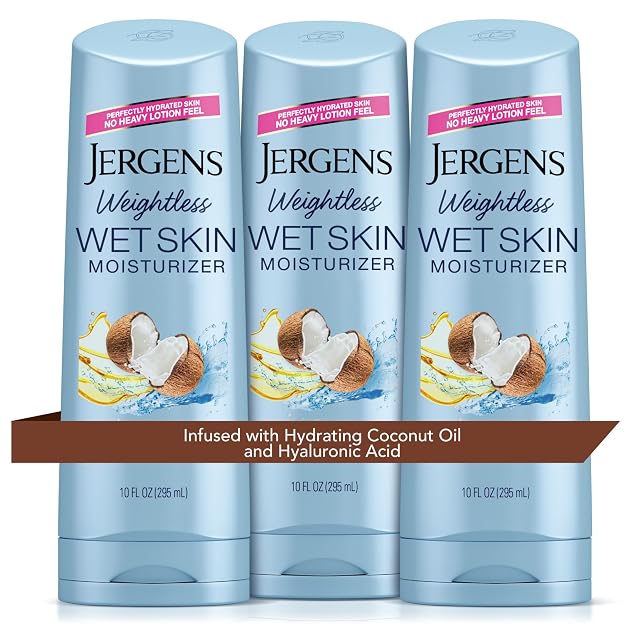 Jergens Wet Skin Body Moisturizer with Coconut Oil In Shower Lotion for Dry Skin Fast-Absorbing Non-Sticky Dermatologist Tested