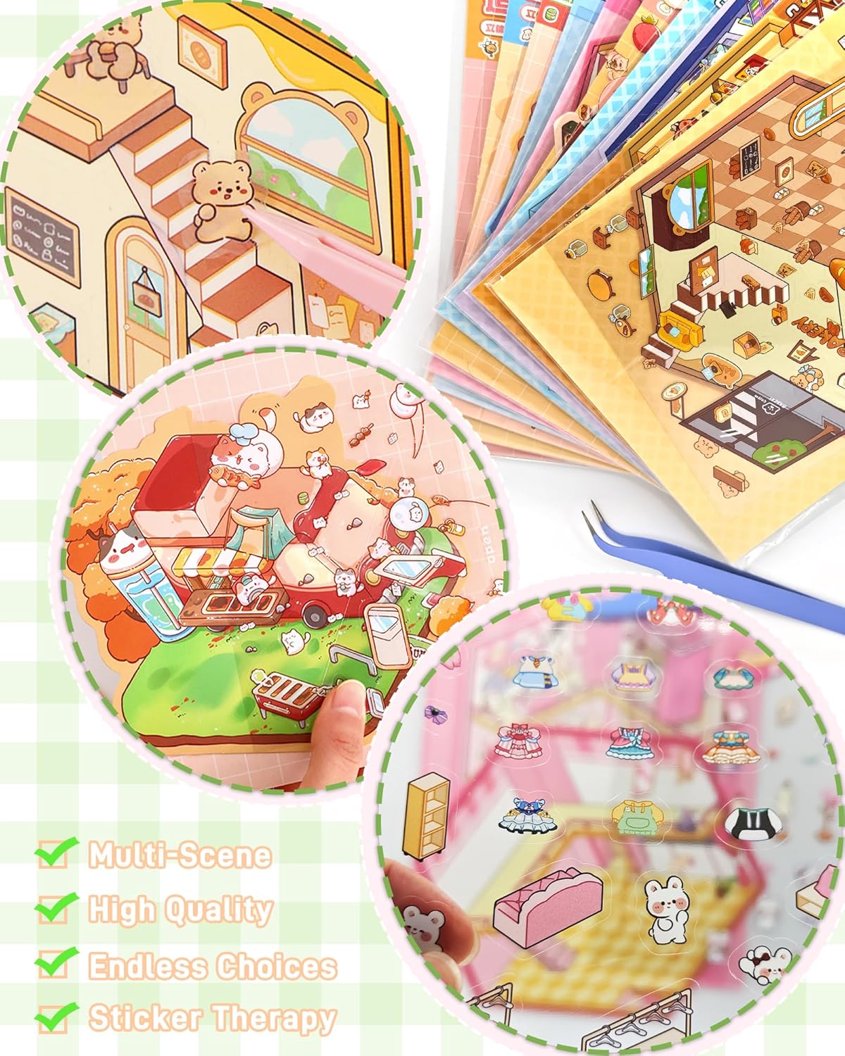 10 Sets DIY 3D House Stickers, Isometric Cozy Room Sticker Therapy for Adults Kids, Cute Animal Scene Puzzle, Build 3D Miniature Room, Stress Relief Pass The Time, Perfect for Crafts Party Favors