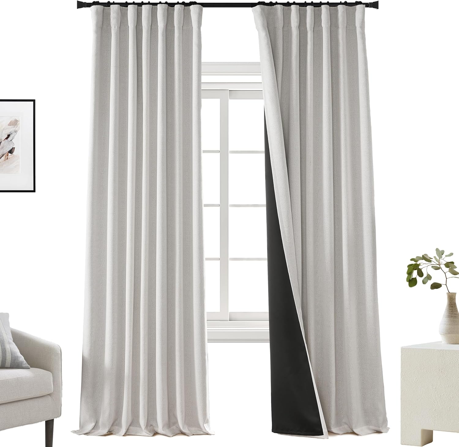 PANELSBURG Thermal Insulated Blackout Curtains 84 Length Heavy Curtains for Winter Thermal Keep Cold Air Out Insulated Cold Blocking Curtains for Cold Weather Bedroom Living Room 50"W x 84"L (Pack of 2) Light Beige/Light Grey