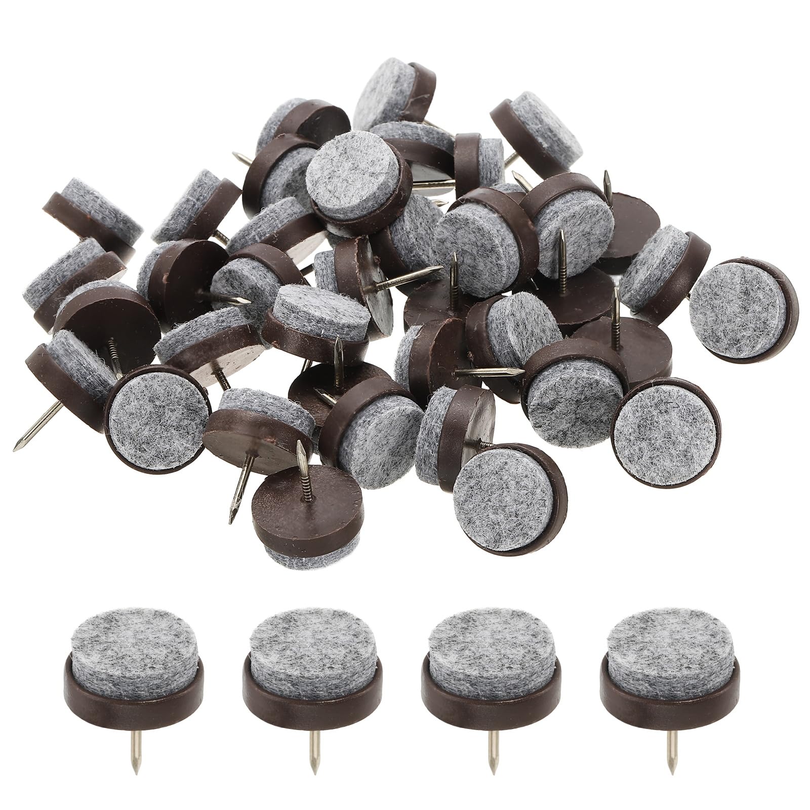 PATIKIL 22 mm Nail-on Felt Pads, 72 Pcs Round Felt Furniture Sliders Pads Heavy Duty Floor Protectors for Wooden Chair Sofa Cabinet Table Leg Feet Hardwood Floors, Brown