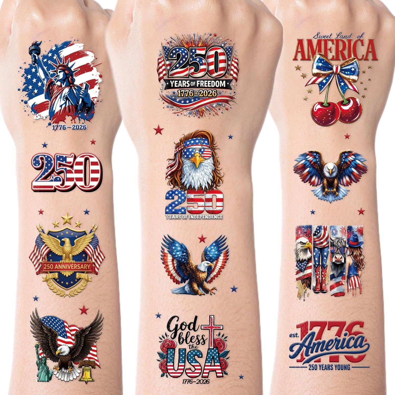 250 Anniversary Temporary Tattoos - Patriotic Party Decor