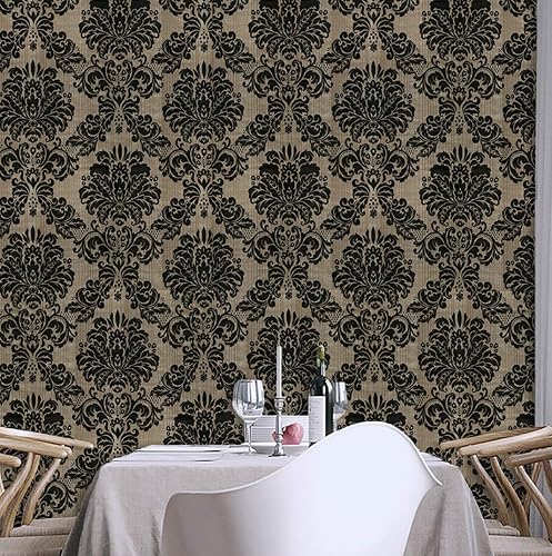 Miniatura 1 de JLHOUSE Papel tapiz de vinilo para despegar y pegar, diseño floral de damasco, autoadhesivo, extraíble, impermeable, para sala de estar, 17.7 x