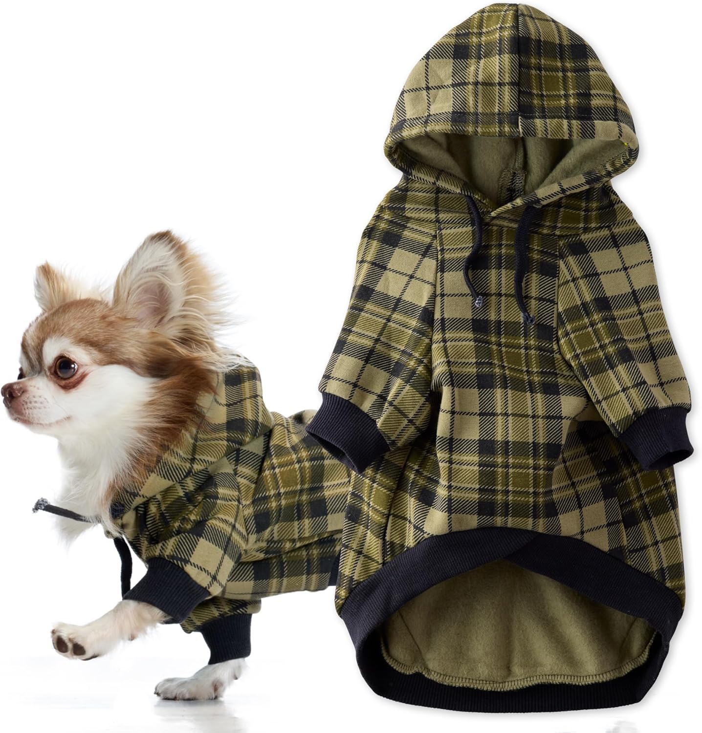 Rocky II - The Extra Comfy Hoodie, Organic Cotton and Recycled Poly Dog Hoodie Pet Coat Sweater for Small, Medium, Large Dogs​​, Olive Chesterfield Plaid, XX-Large