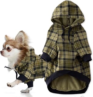 Pet Passion Rocky II Dog Hoodie, Olive Chesterfield Plaid, X-Small | GOTS Certified Organic Cotton, and Recycled Poly. Extra-Plush Hoodie. Back Neck Leash Opening. Warm for cold weather.