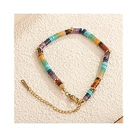 QianCannaor 7 Chakra Bracelet with Natural Healing Crystals - Amethyst, Lapis Lazuli, Turquoise, Green Aventurine, Citrine, Tigers Eye & Red Jasper - Energy, Balance & Spiritual Gift