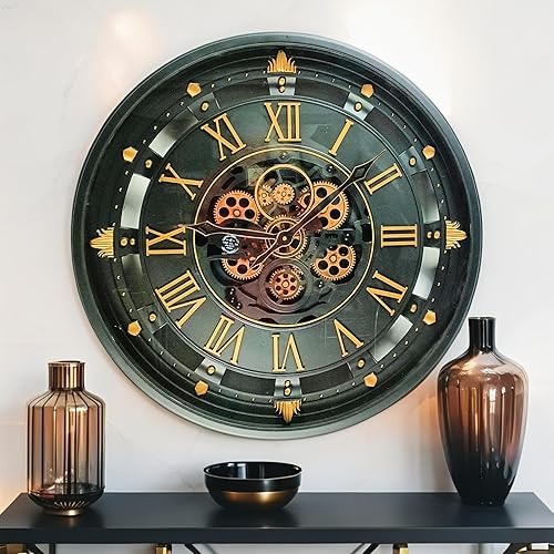 ImprovingLife The Gears Reloj de pared de 26 pulgadas con engranajes móviles reales línea Bélgica con cubierta de cristal (negro, 26 pulgadas (26.0