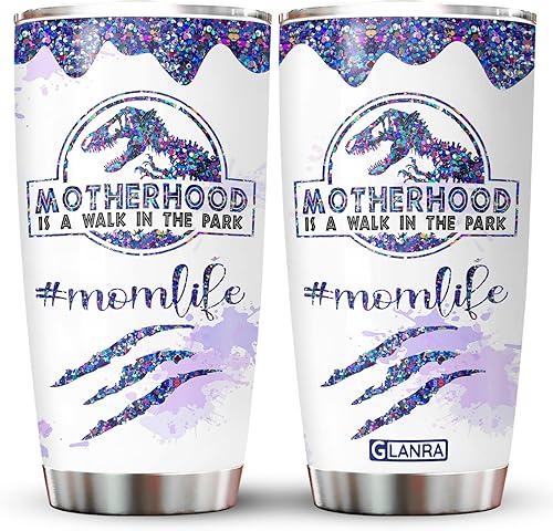Neonoza Regalos para el día de la madre para mamá de hija, hijo, marido, mamasaurus, vaso de acero inoxidable de 20 onzas con tapa, taza para la