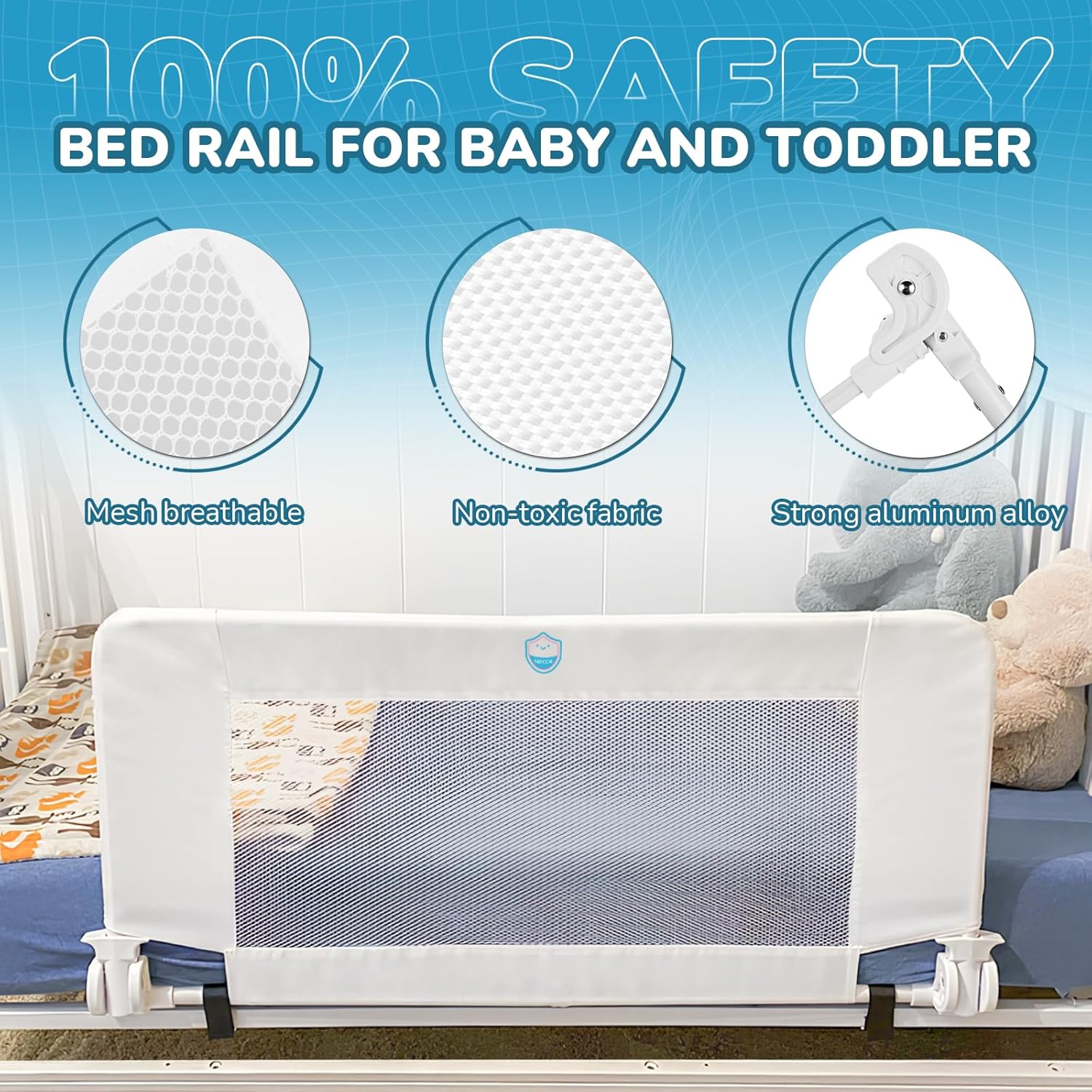 Universal Swing Down Crib Rail Guard, Convertible Crib Bed Rail for Toddlers, with Reinforced Wing Nut Safety System, Compatible with All Major Brand of Crib, White