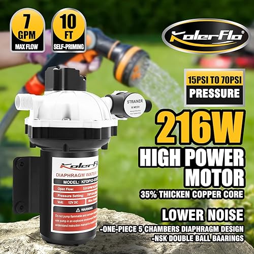 Miniatura 2 de Versión mejorada Bomba de agua RV serie 51, bomba de agua dulce de 7.0GPM 70PSI 12V con interruptor de presión resistente y colador para RV, marina,