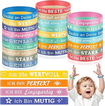 24 Motivationsarmbänder Deutsch - Inspirierende Sprüche Silikon