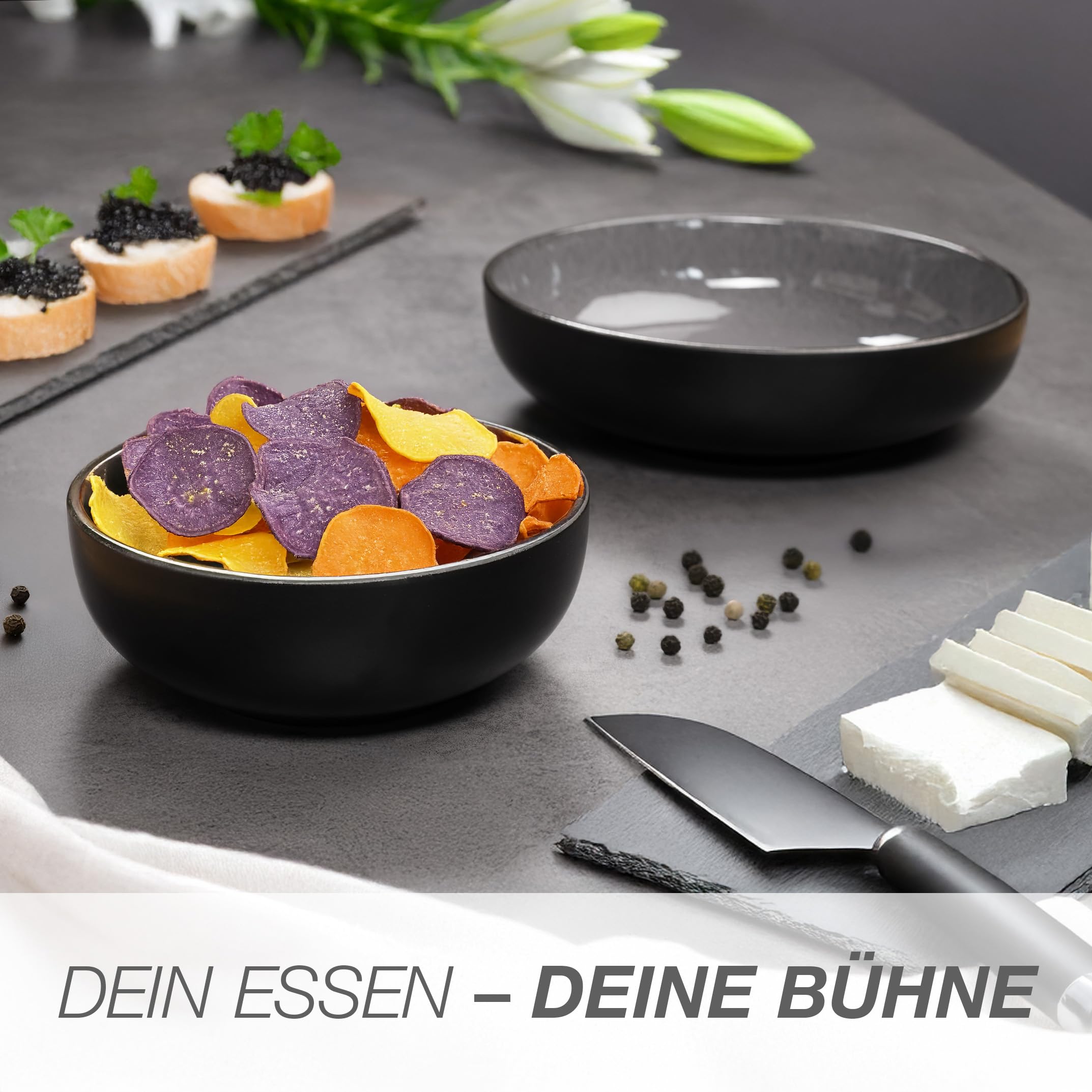 Moritz & Moritz VIDA Servierschalen Set Anthrazit 2x Porzellan Mikrowellengeeignet Spülmaschinengeeignet