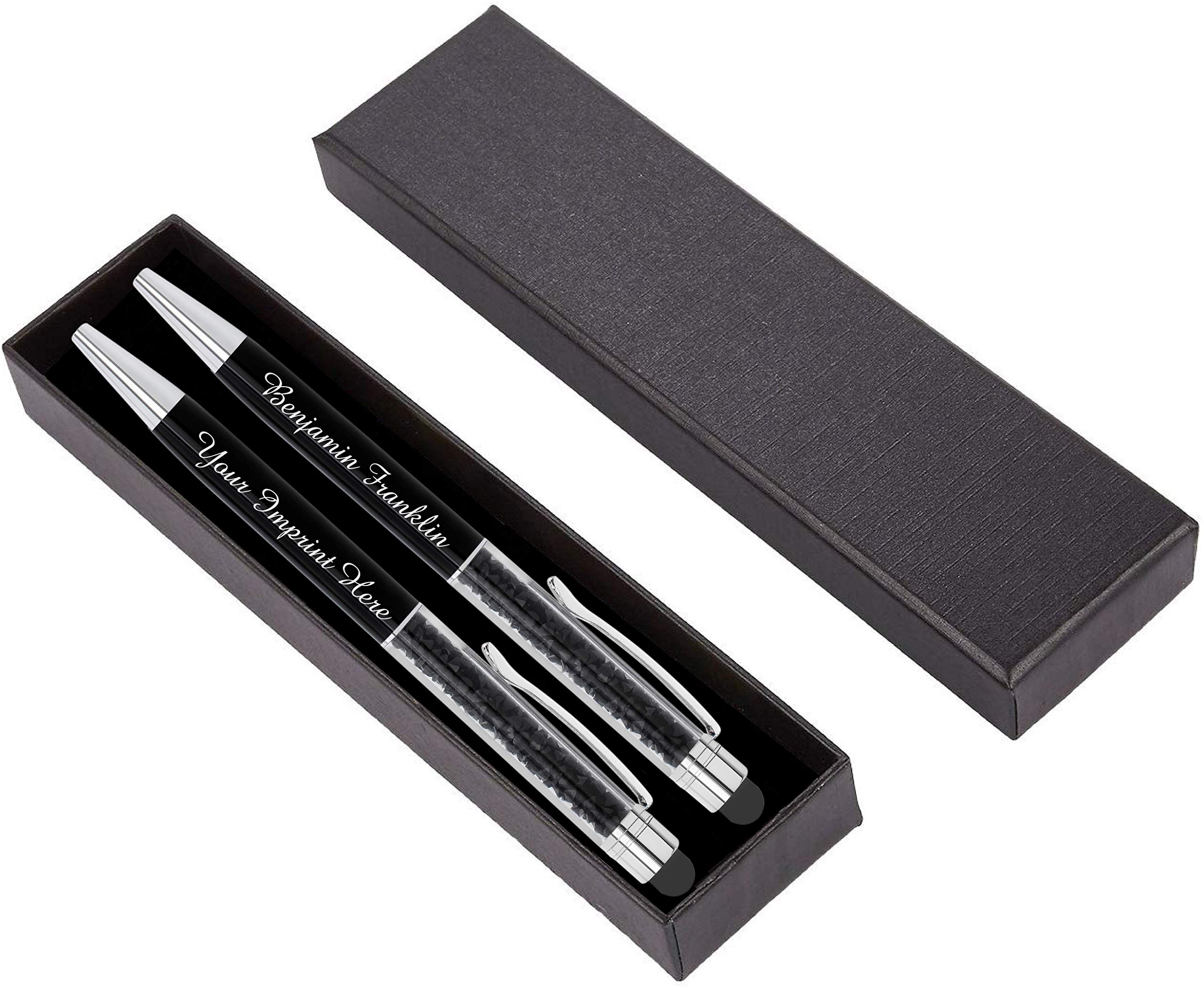 ExpressPen™ - Personalized Crystal Pens Gift Set - 2 Pack Metal Gem Pens w/gift box - Metallic Custom Engraved with Name or Message | Perfect for Her (Black)