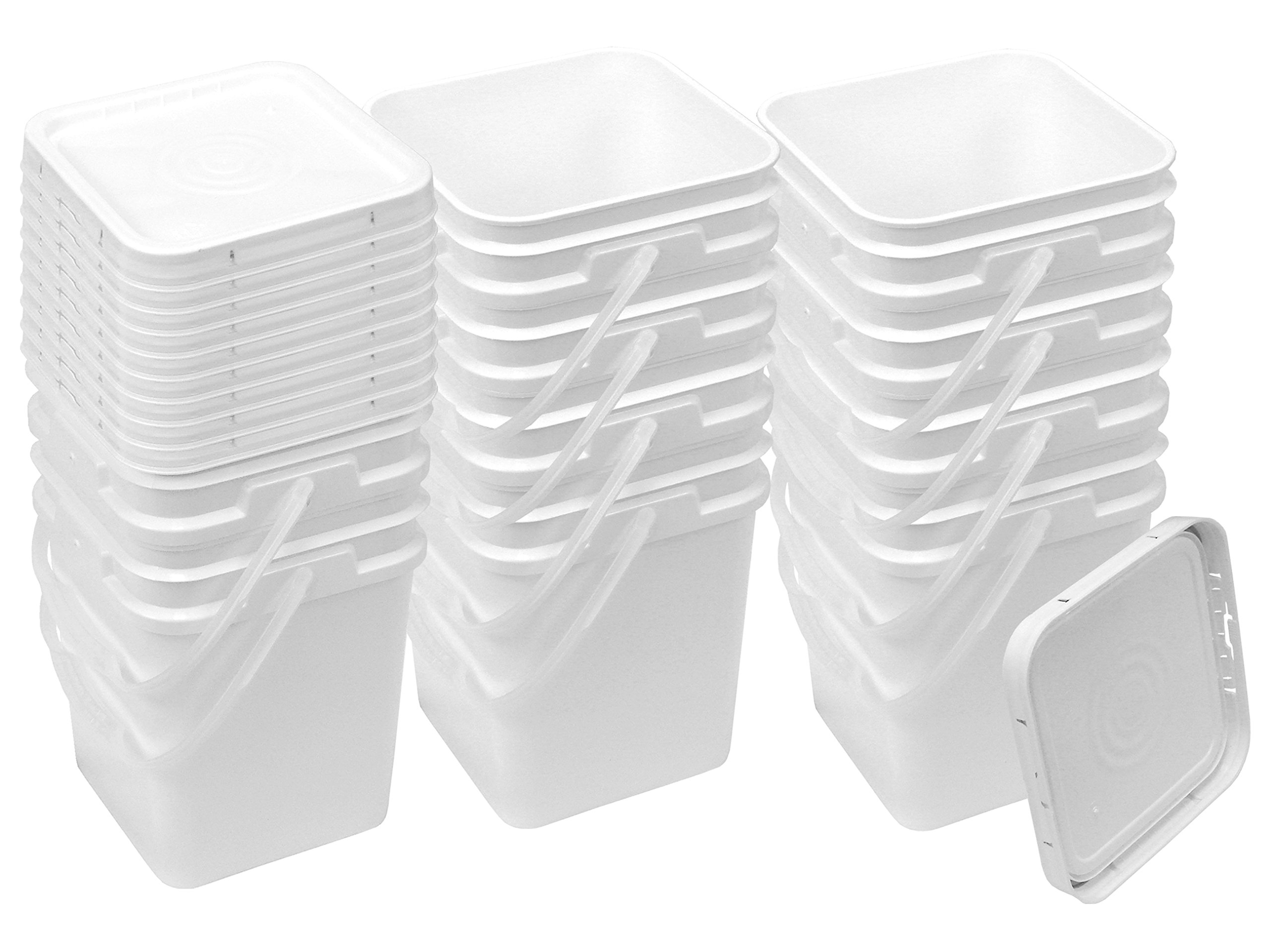 Square Bucket Kit, Ten 4-Gallon Buckets and Ten White Snap-on Lids with gaskets