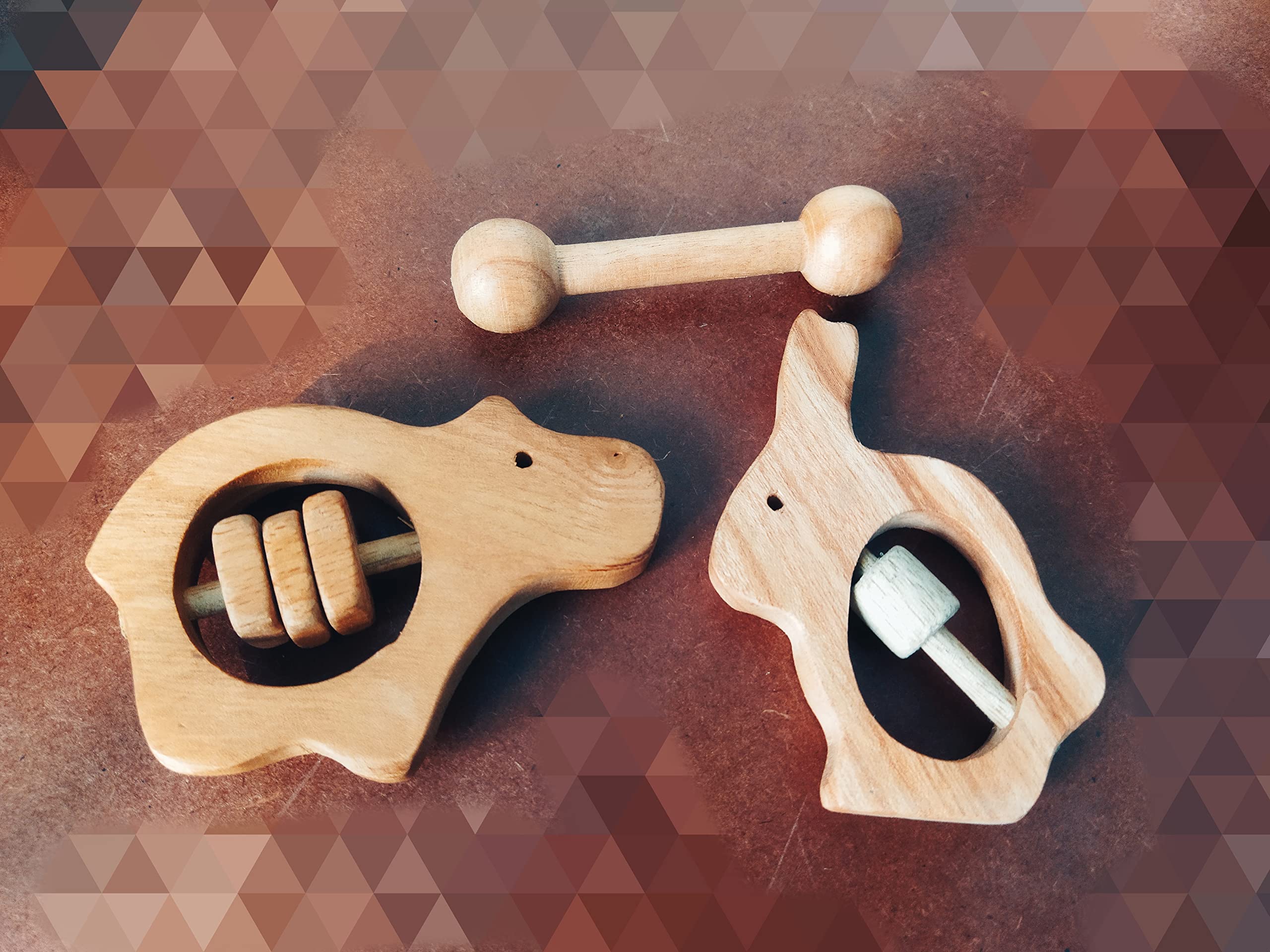 DIYARAWooden Baby teether (Baby Teethers Pack 3 pcs) Teething Toys for Kids Elephant,Bird, Turtle Shaped teether (Baby Teethers)-HH24