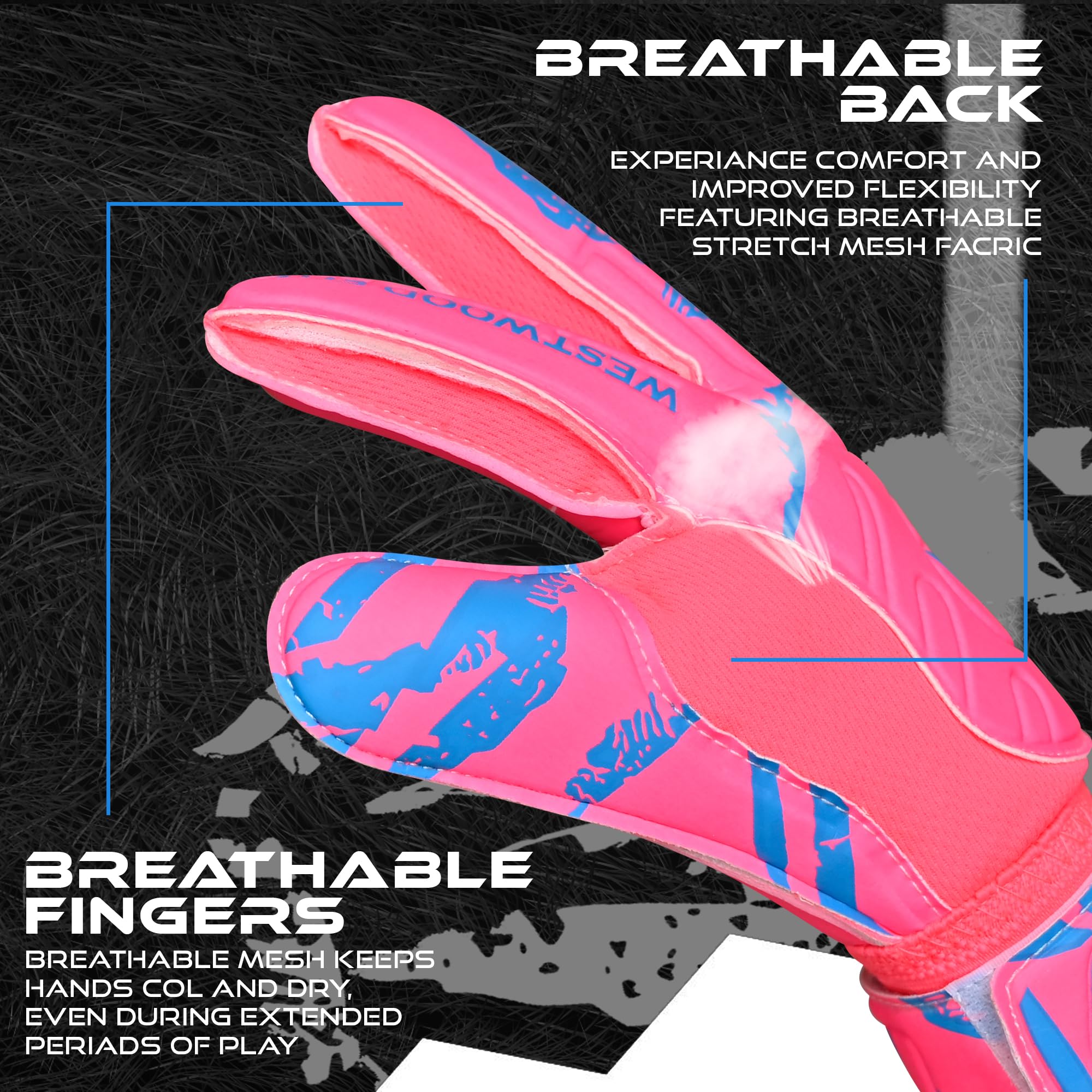 WESTWOOD FOX Goalkeeper Goalie Gloves,Finger Protection Soccer Goalie Gloves for Kids,Youth,Adults,Heavy Grip Palm Dumbo Latex 4+3 mm,Wrist Support