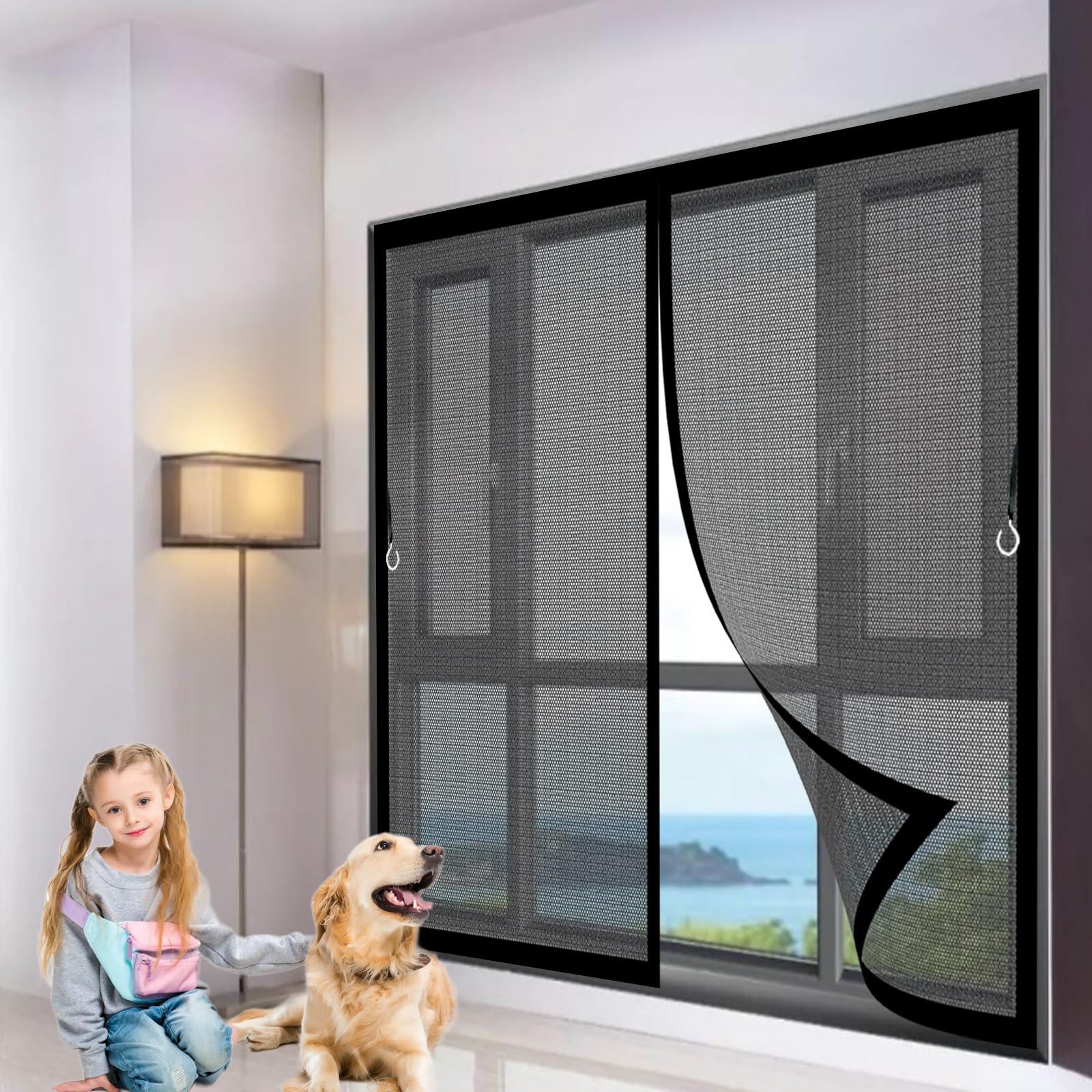 Moustiquaire fenêtre 170x175 cm magnétique noire réglable sans perçage