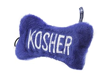 Copa Judaica Chewish Treat 7-Inch Kosher Bone Plush Dog Toy with Squeaker, Large, Blue