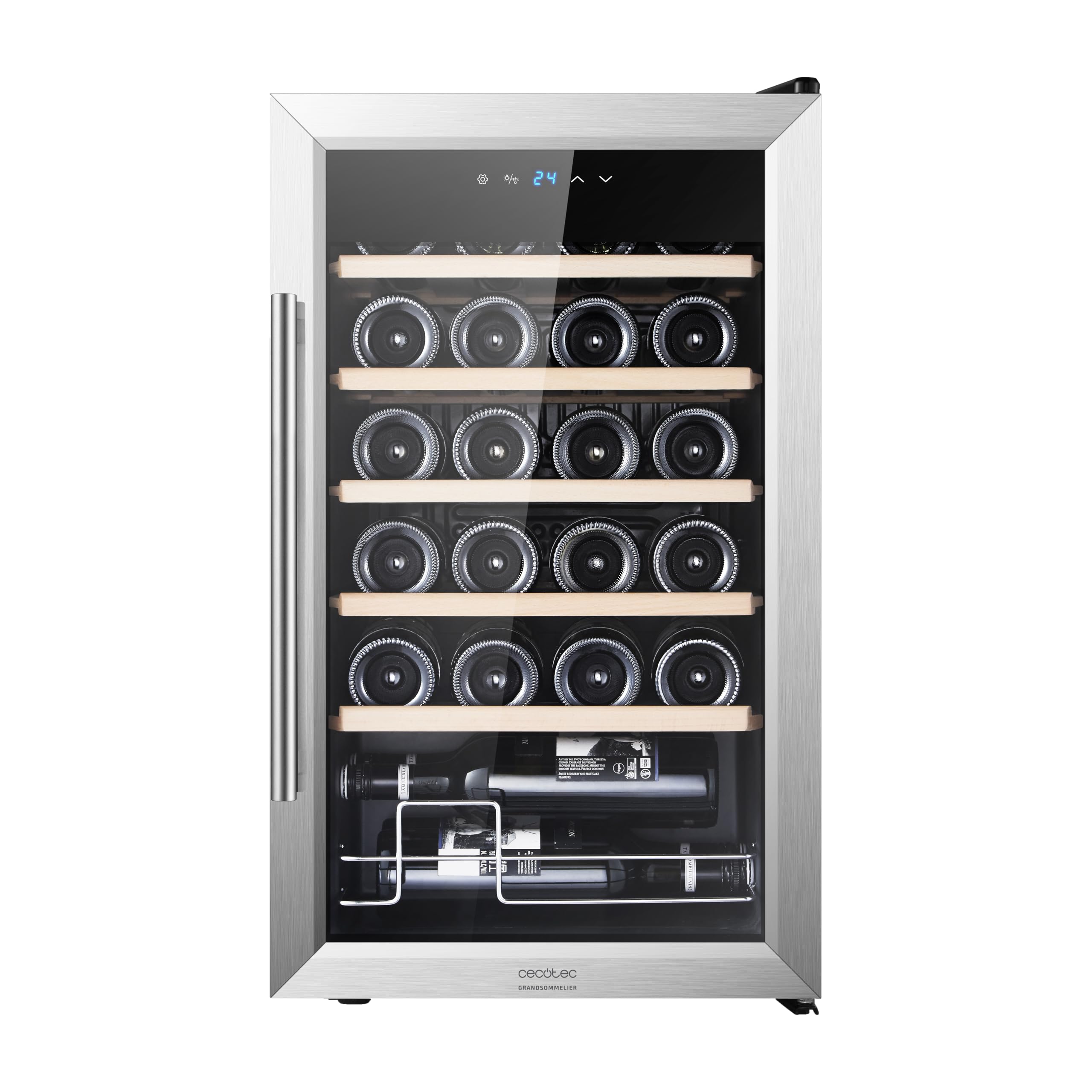 Cecotec Vinoteca - Nevera para Vinos - 24 Botellas Bolero GrandSommelier 2450 Inox Compressor. Temperatura ajustable de 5-18ºC, Alto rendimiento, Funcionamiento silencioso y sin Vibraciones