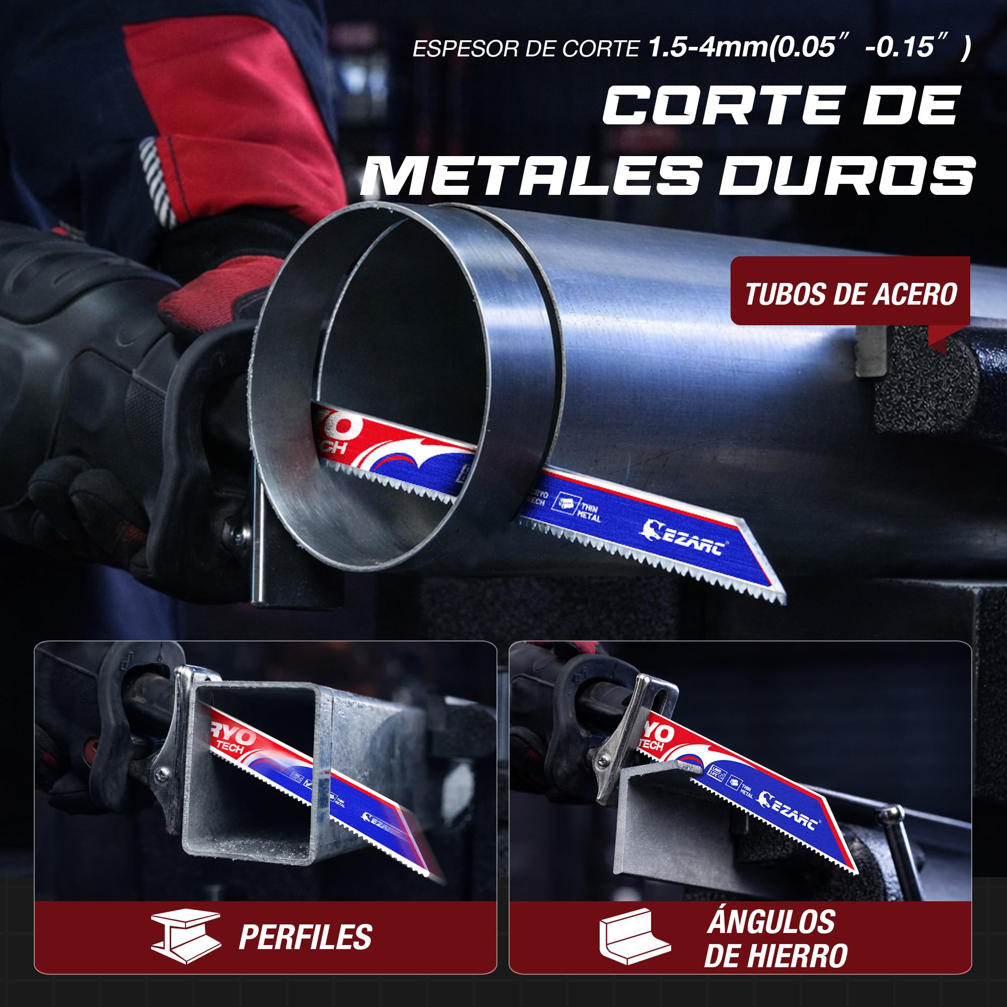 EZARC Hojas De Sierra Sable Para Metal 225 mm 18 TPI, Pack de 5, Hoja Sierra Sable BimetáLica Con Cryo Tech, Con 8% De Cobalto Para Corte De Metal R622PMZ