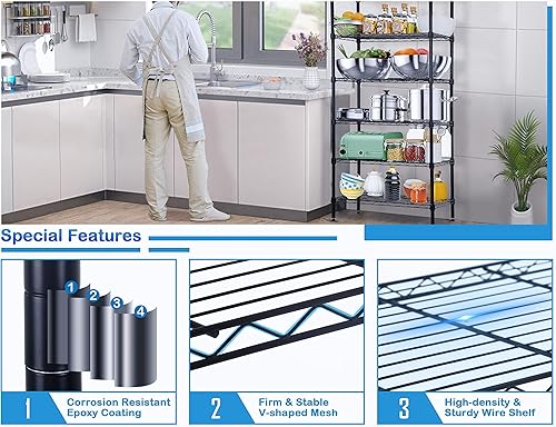 Vista 74 de Estantería de almacenamiento de 6 niveles, estantería de alambre, 48 pulgadas de largo x 18 pulgadas de ancho x 72 pulgadas de alto, estante Negro