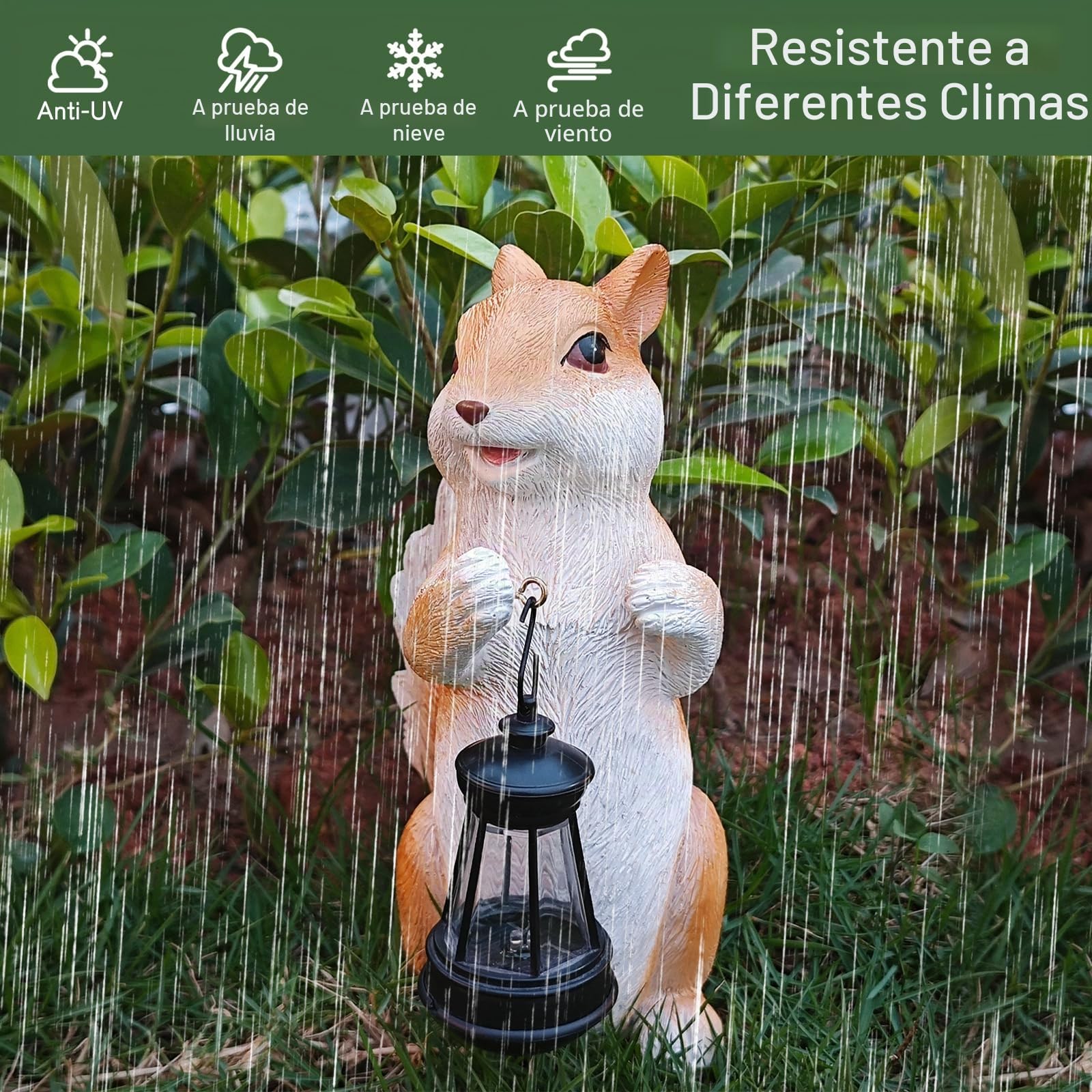 lifemet Estatua de jardín de ardilla solar, animales decoración de jardín estatuas al aire libre, decoraciones de luz de patio de resina, adornos al aire libre