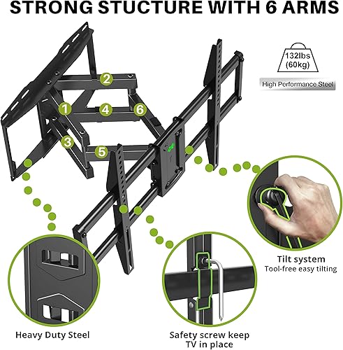 Miniatura 4 de USX Mount Soporte de pared para TV de movimiento completo con certificación UL para la mayoría de televisores de 42 a 85 pulgadas, soporte de barra