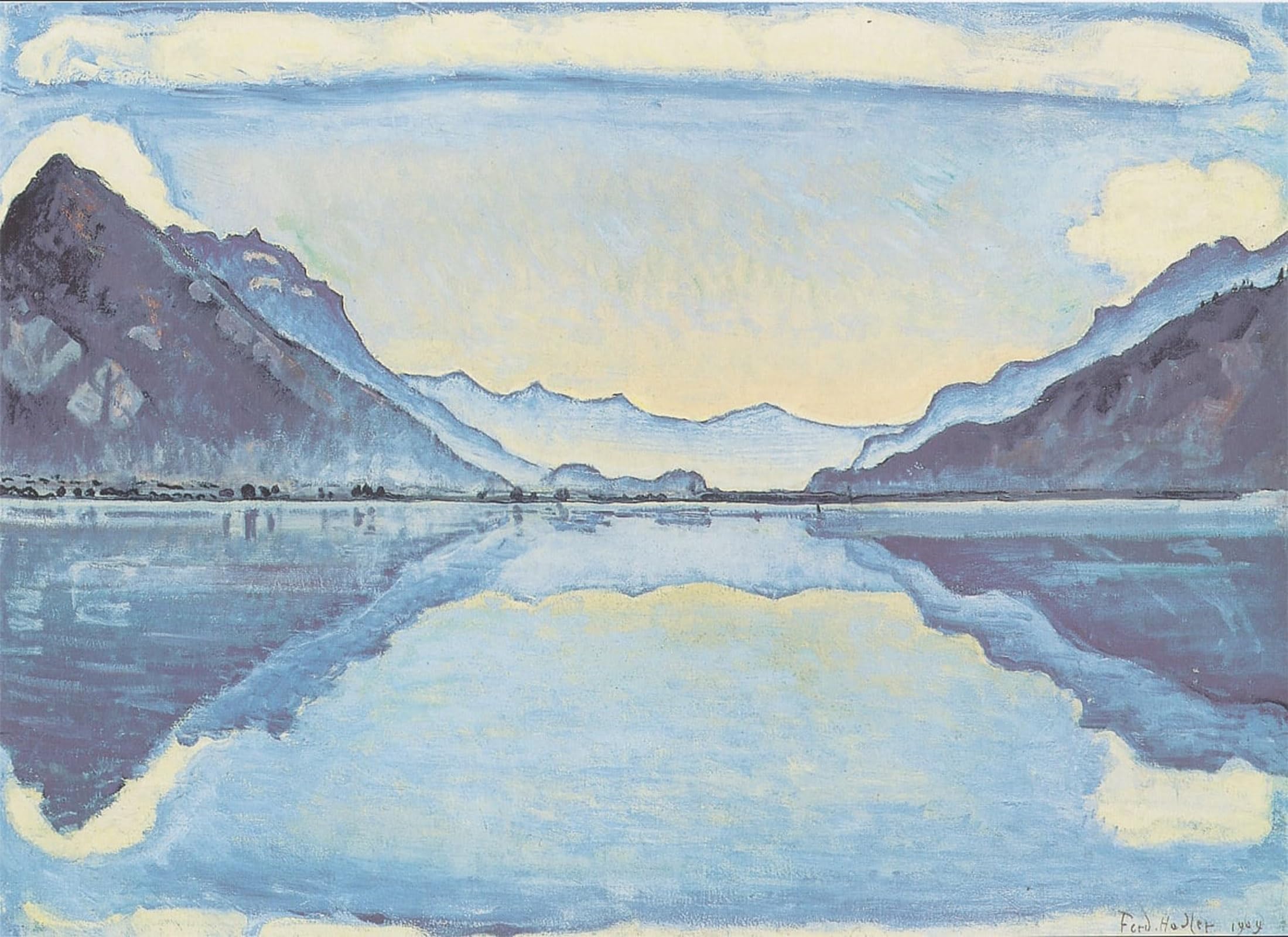 Posteriik No Frame Vintage Print Pop Art Landscape Artwork Lake Thun With Symmetrical Reflection By Ferdinand Hodler Art Prints For Office Home Decor 60X90cm