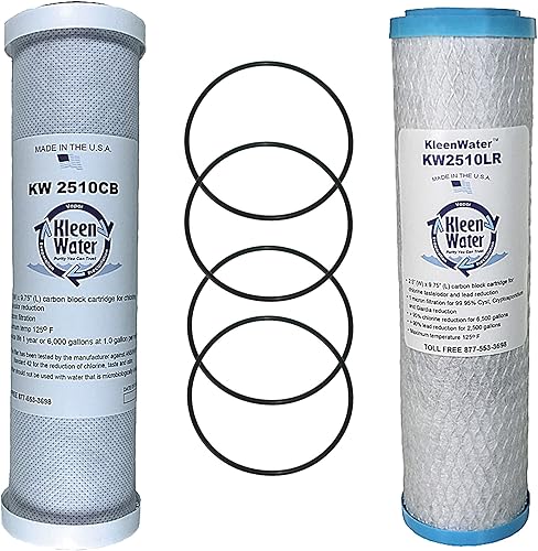 KleenWater Juego de filtros de agua potable alternativos de bloque de carbono, compatible con GE GXSV10C y FXSVC con (4) juntas tóricas de repuesto,