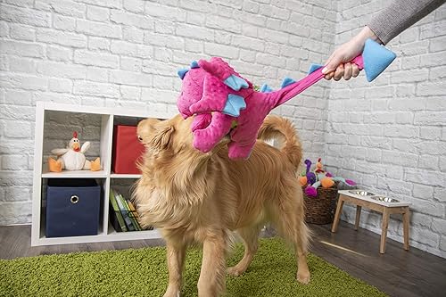 Vista 15 de goDog - Dragón de juguete, grande, resistente, con tecnología Chew Guard, de felpa, color rosa Rosado