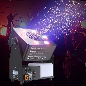 آلة فقاعات SHEHDS 90 وات مع LED 6x4W RGBW، محرك مروحة قوي 7 شفرات، تعديل إمالة يدوي 180، صانع فقاعات أوتوماتيكي، زاوية إخراج رغوة كبيرة قابلة للتعديل، للمسرح والحفلات وحفلات الزفاف والحفلات الموسيقية