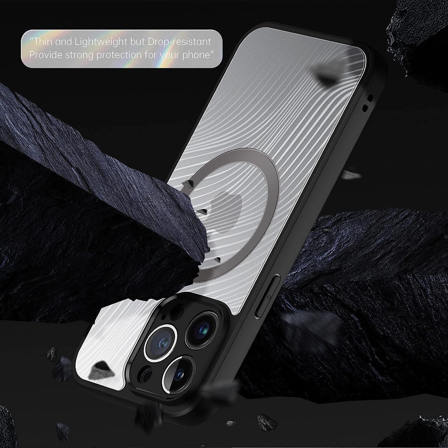 YUANDMI Cover Magnetica per iPhone 13 Pro Max Compatibile con MagSafe, Custodia per iPhone 13 Pro Max Traslucida Opaca Case Ultra-Sottile Anti-Scivolo Resistente ai Graffi, Nero