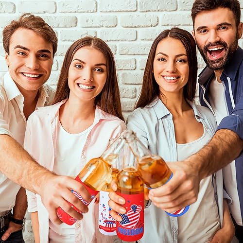 Miniatura 6 de 15 fundas para enfriar latas de 12 onzas, 4 de julio, patrióticas con bandera de Estados Unidos, fundas para latas seltzer de cerveza roja, azul,