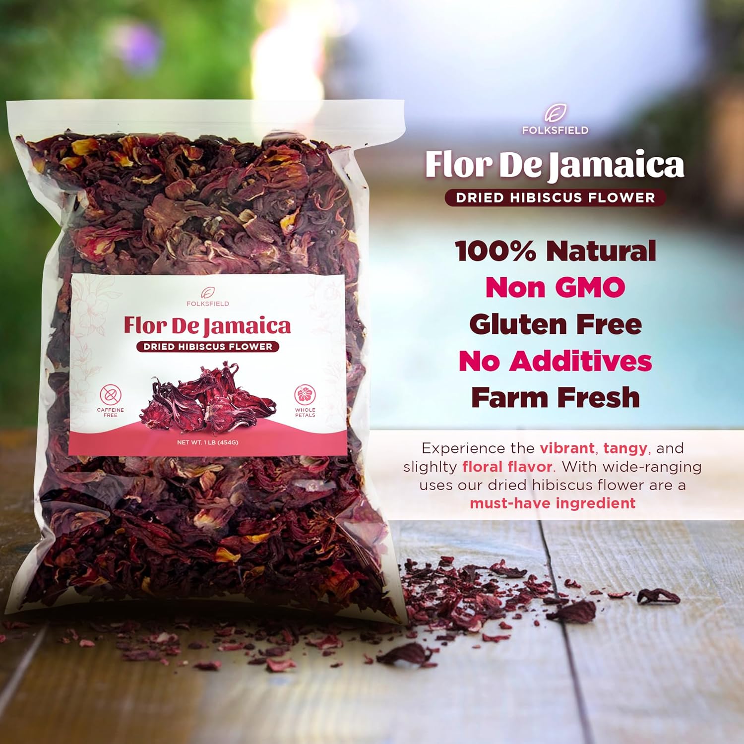 Organic Hibiscus Tea Loose Leaf – 2 lb Whole Flor de Jamaica Petals | Dried Hibiscus Flowers for Tea, Agua Fresca & Herbal Infusions | Caffeine-Free, Non-GMO, Gluten Free