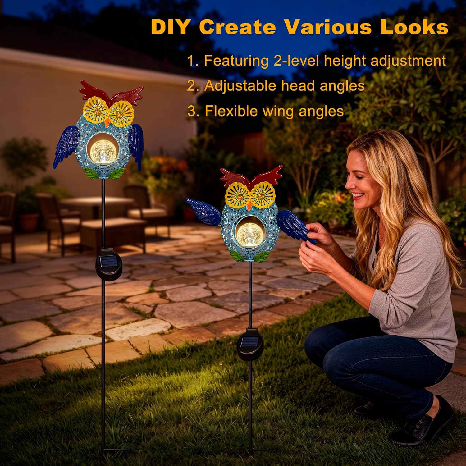 Go2garden Solar Owl Garden Gifts Lights Outdoor, 3D Waterproof Colorful Yard Art Decor with Stakes for Pathway Sidewalk Ornaments, Birthday Garden Gifts for Mom Women(1Pack)