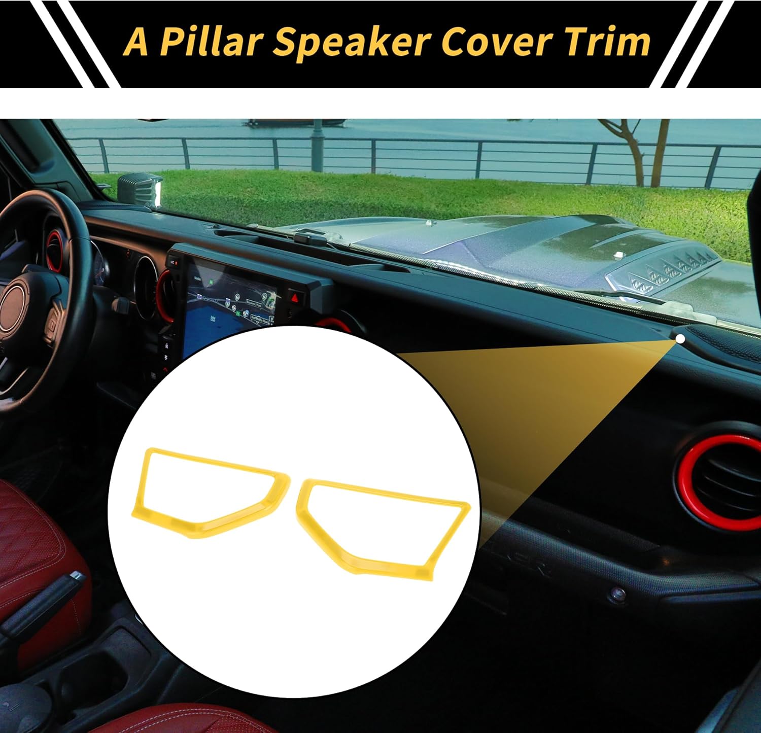 1 Pair a Pillar Speaker Cover Trim for Jeep Wrangler JL JLU 18-24 Window a Pillar Front Speaker Cover Stereo Audio Frame Trims ABS Yellow