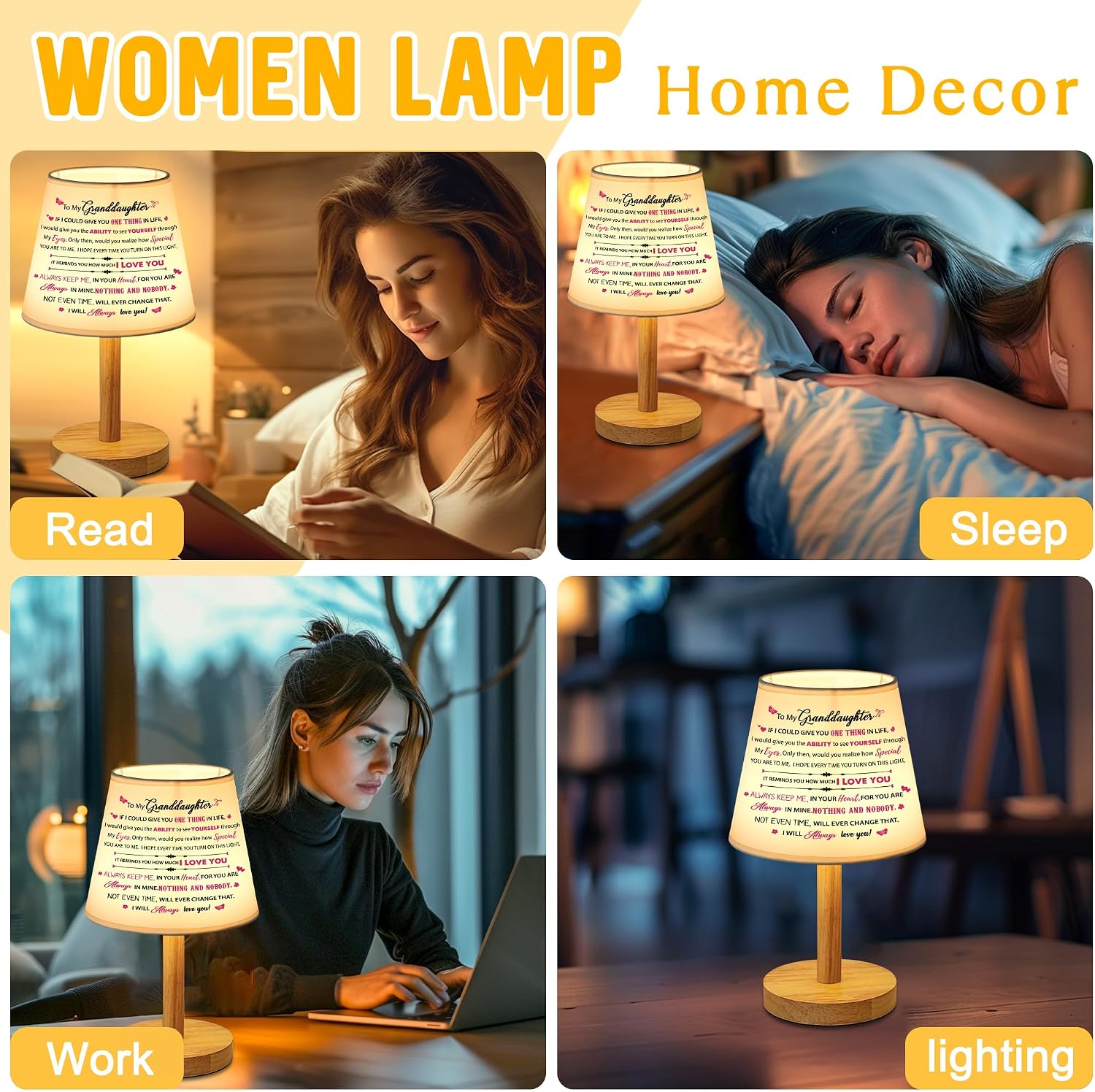 Granddaughter Gifts from Grandma, 3 Color Modes Lamp for Granddaughter Birthday Christmas Valentines Day Mothers Day - Perfect Night Light for Bedroom Living Room