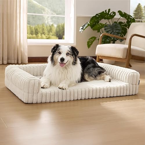 Miniatura 23 de Bedsure - Camas ortopédicas para perros extragrandes, cama impermeable de espuma viscoelástica XL para mascotas con laterales, sofá de espuma Camel