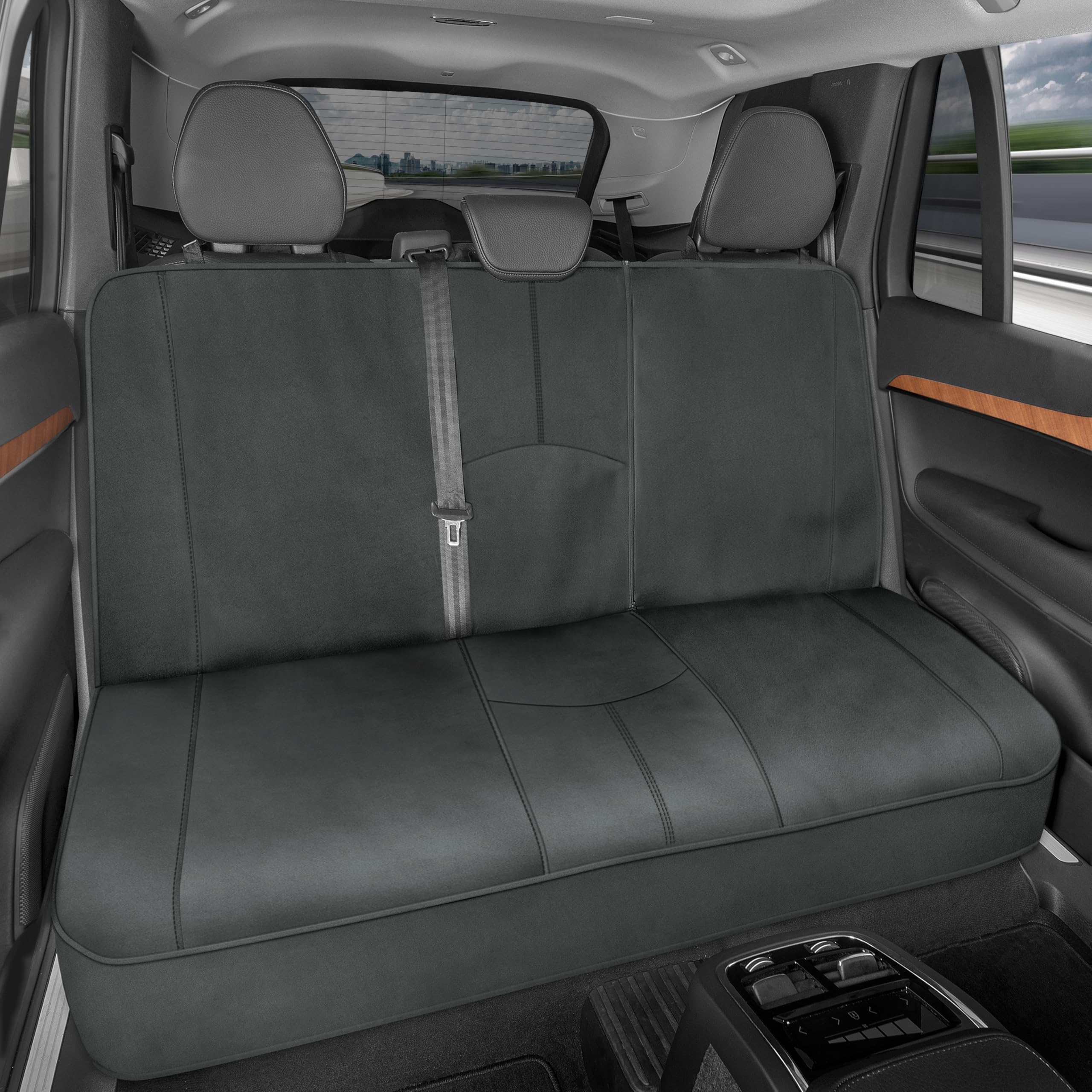 Motor Trend SpillGuard Waterproof Back Seat Cover - Split Seat Protector with Neoprene Padding - Black Stitching for Kids and Dogs