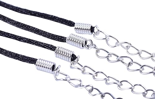 Miniatura 3 de KONMAY Cordón para collar, 50 unidades, 20 pulgadas, de seda satinada, color negro, de 0.079 in con cadena de extensión de 2 pulgadas, Satin