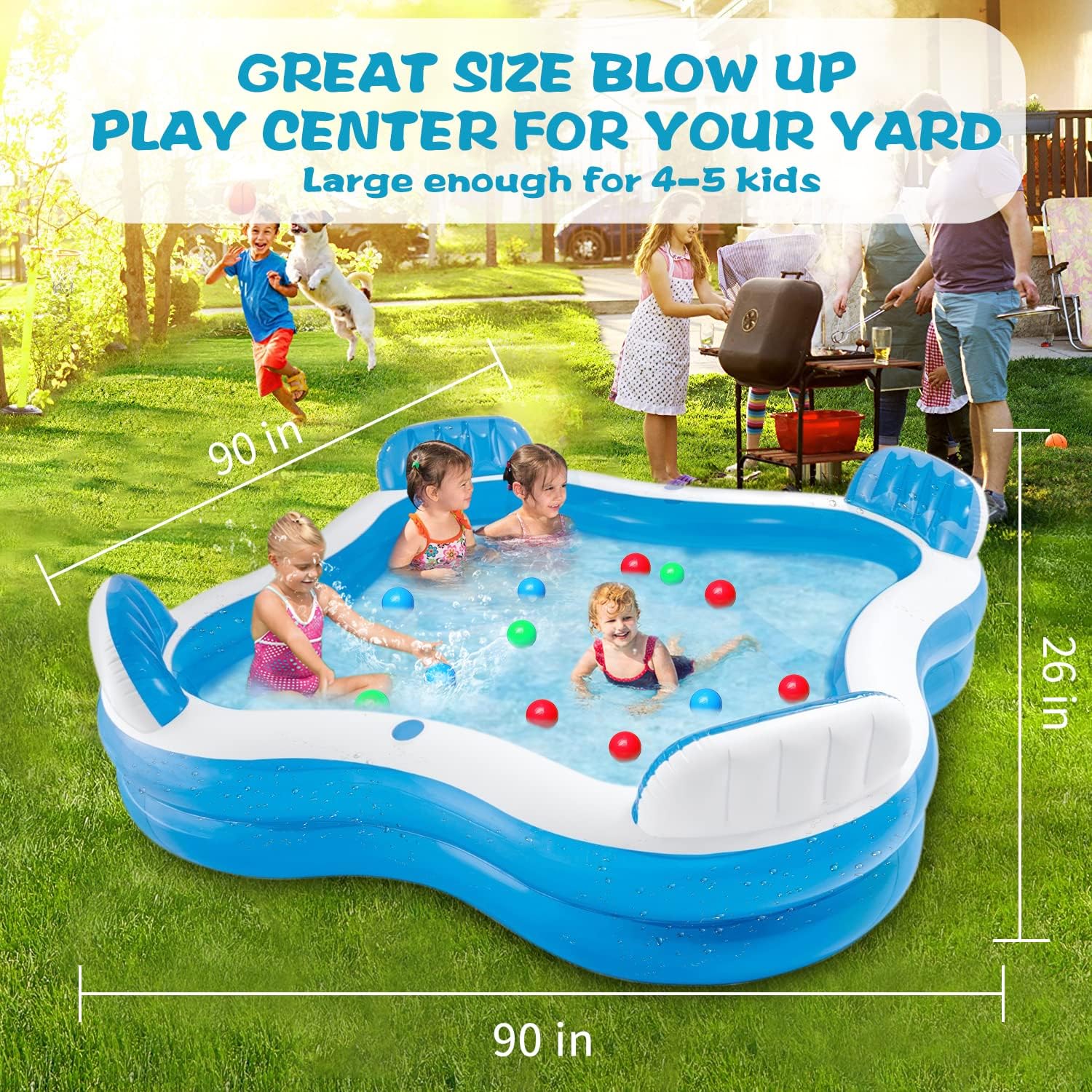 56475EP Swim Center Family Lounge Inflatable Pool 90" X 90" X 26"